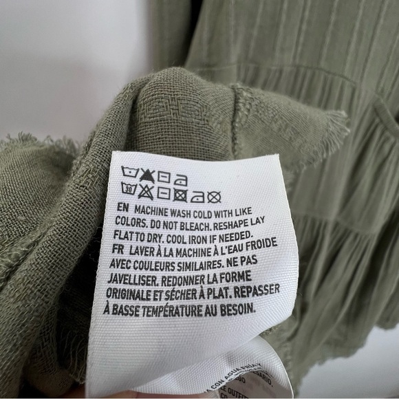 American Eagle Womens S Olive Green Tiered Babydoll Long Sleeve Boho Top - Picture 9 of 12